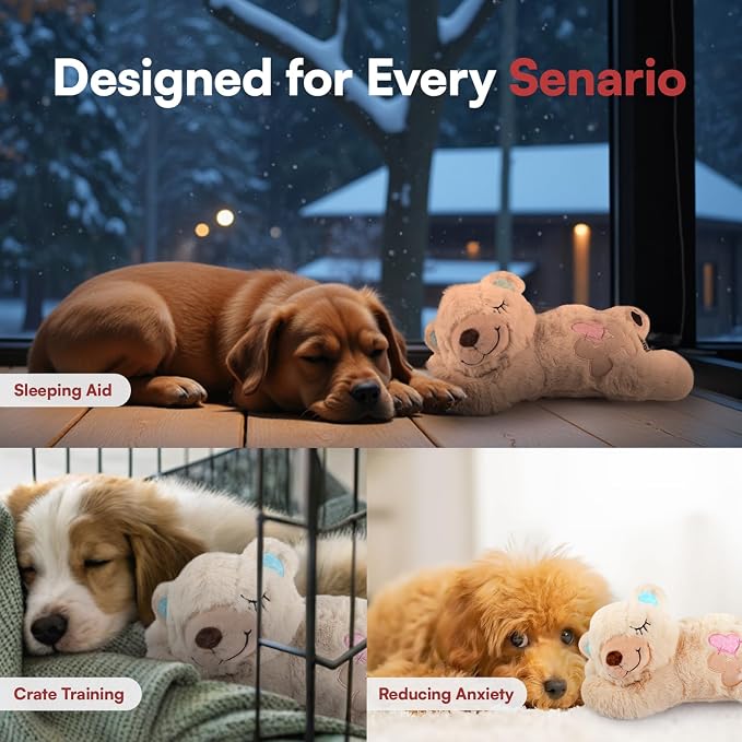 ALL FOR PAWS Heartbeat Puppy for Dogs, Dog Anxiety Relief and Sleep Aid Toy, Comfort Stuffed Animal Dog Toys for Behavioral Training,Plush Heart beat Snuggling Bear with Warm Bag for Small Large Dogs