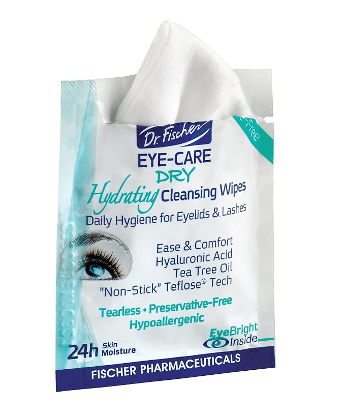 Dr. Fischer Tea Tree Eyelid Wipes - Gentle Eye Wipes for Everyday Eye Cleansing and Hypoallergenic Makeup Remover (60 Wipes)