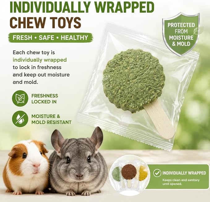 YKD Natural Timothy Hay Cookie Sticks Chew Toys for Teeth, Chew Toy Refill, Bunny Chew Treats for Rabbits, Guinea Pigs, Chinchillas (Multicolour - Mixed)