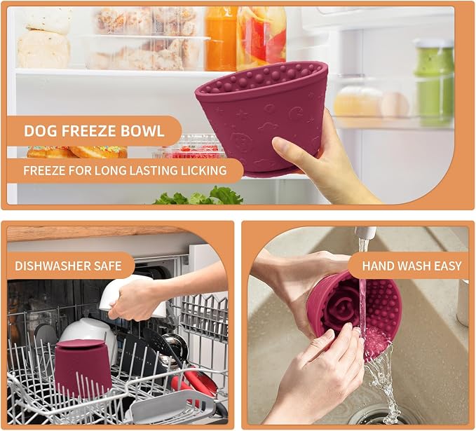 Dog Lick Bowl,Anxiety Relief Non-Slip Silicone Treat Bowl,Durable Anti-Choking Long-Lasting Enrichment Slow Feeder Licking Mat for Small Medium Large Breed,Freezable BPA Free Silicone Dishwasher Safe