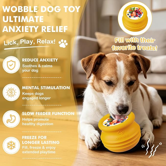 Treat Dispensing Dog Toy, Long-Lasting Interactive Puzzle Toys for Dogs, Stuffable Dog Enrichment Frozen Lick Treat Toy for Boredom, BPA Free Silicone Fetch Catch Chew Toy (Orange,L)