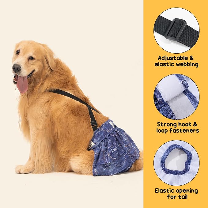 3 Pack Avont Washable Female Dog Diaper with Suspender, Reusable Girl Doggie Diapers for Small Medium Large Doggy in Heat Cycle Period Incontinence -M