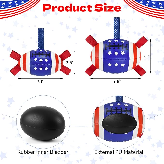 4th of July Dog Football with Straps Puppy Interactive Toy Pet Tug Ball Toy with American Flag Pattern for Medium Large Dogs Large-3