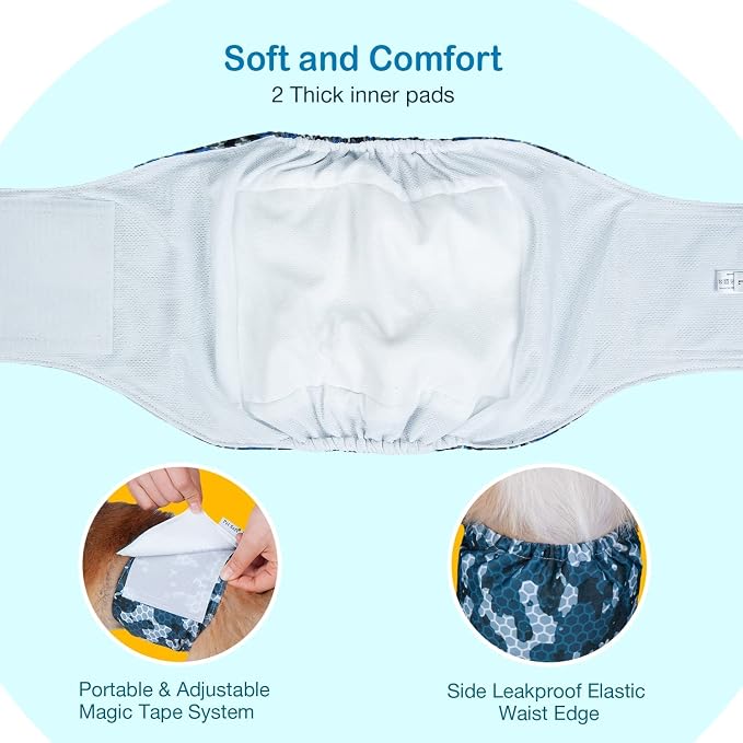 Pet Soft Dog Belly Band - 3 Packs Reusable Dog Diapers Male Dog Diapers Belly Wraps - Washable Dog Belly Bands for Male Dogs (Army, M)