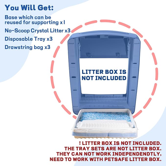Crystal Cat Litter and Disposable Litter Trays 3 Sets Compatible with Petsafe Scoop-Free Classic/Legacy/smart Litter Boxes, Triple Leak Proof Design, Excellent OdorControl, One-Hand Disposing.
