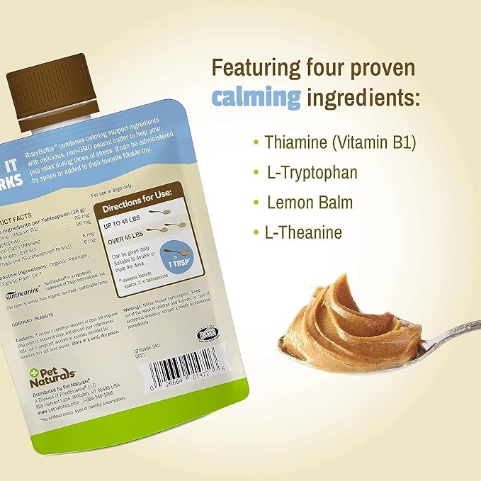 Pet Naturals BusyButter Easy Squeeze Calming Peanut Butter for Dogs, 6 Pouches & Calming Treats for Dogs, 30 Chews