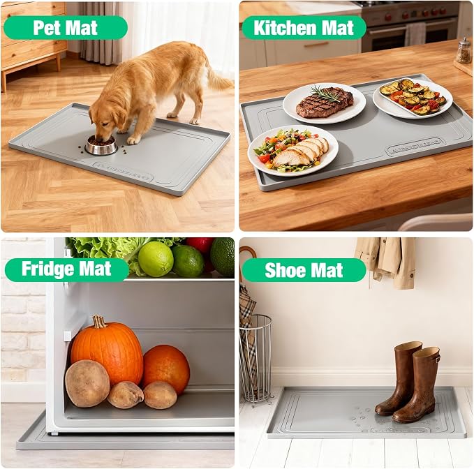 Aisslro Under Sink Mat 25" X 19", Waterproof Silicone Under Sink Mats for Kitchen, Anti-Leak Shelf Liner & Cabinet Protector with Raised Edge, [BPA Free] Bathroom Tray Home Organizer, Gray