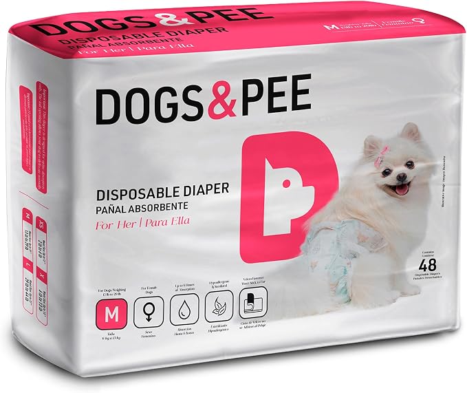 Dog´s Care – Disposable Hygienic Diaper for Female Dogs – Ultra-Absorbent, Comfortable – Size M – 13,2 lbs to 28,6 lbs – 48 Units
