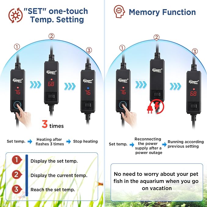 hygger Betta Aquarium Heater,25W/50W/100W/150W/300W/800W Removable Shell Submersible Fish Tank Heater with LED Digital Display,50W for 5-10 Gallon Freshwater and Saltwater Fish Tank