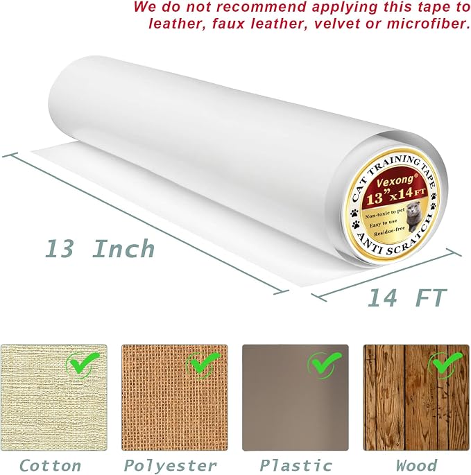 Anti Cat Scratch Furniture Protector, Transparent Self-Adhesive Couch Furniture Protectors from Cats Scratching Claws, Cat Scratch Couch Protector (13" x 168")