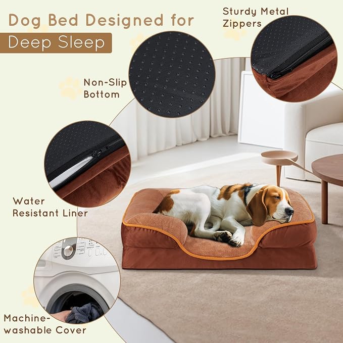 Simple Deluxe X-Large Orthopedic Dog Bed, 42 inch Memory Egg-Crate Foam Dog Bed with Waterproof Washable Removable Cover, Pet Couch Bed with Non-Slip Bottom, Grey