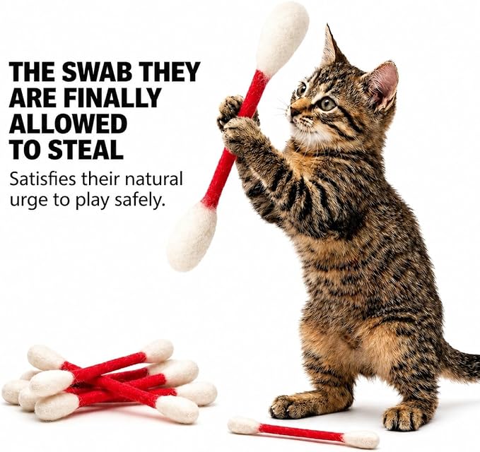 Glaciart One Swabs Cat Toys with Catnip - 6 Pk | Durable for Chew, Cute Cat Toys Interactive Kitty for Boredom, Exercise, & Play | Filled w/Organic Catnip for Anxiety & as Digestive Aid | Gift Idea