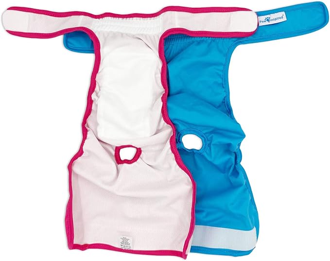 Paw Inspired Washable Reusable Dog Diapers Female, Cloth Dog Diapers, Dogs in Heat, Dog Incontinence (Assorted (White Lining), Large (2 Ct.))