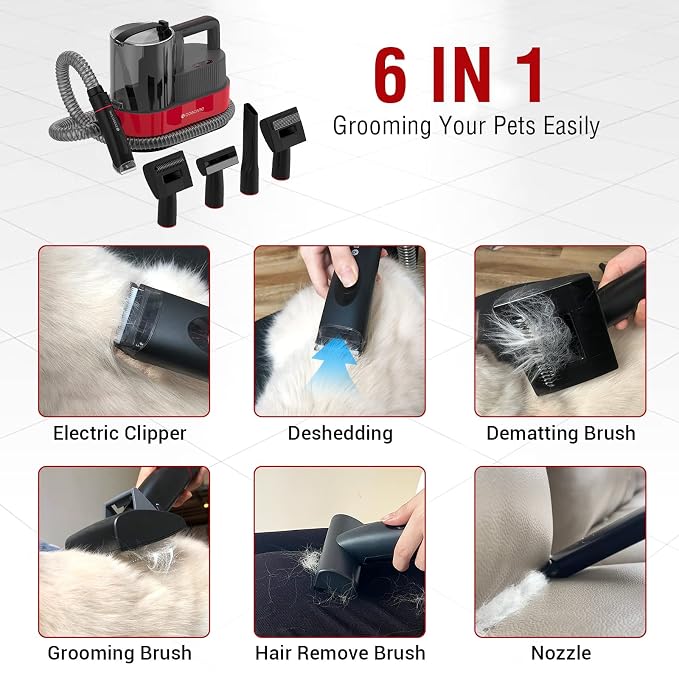 DOGCARE Pet Clipper Grooming Kit and Vacuum Suction 99% Pet Hair, Professional Grooming Clippers for Dog