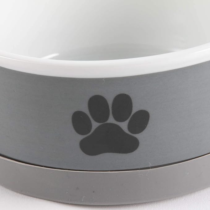 Bone Dry Ceramic Bone & Paw Pet Collection, Dishwasher Safe, Small Bowl, 4.25x2, Gray, 2 Count