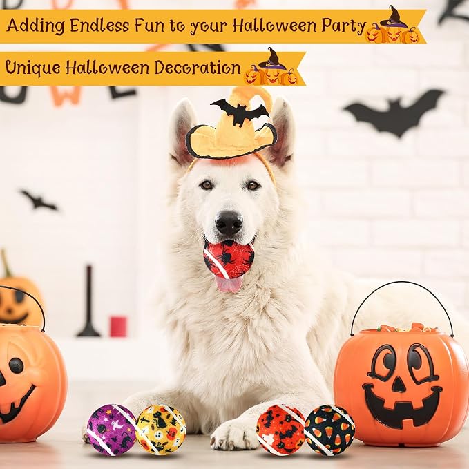 Seenelling 36 Pcs Dog Squeaky Tennis Balls 2.5 Inch Interactive Balls for Small Medium Large Dogs Teething Chew Toys for Throwing Fetch Exercise Playing Outdoor 6 Style(Spider)
