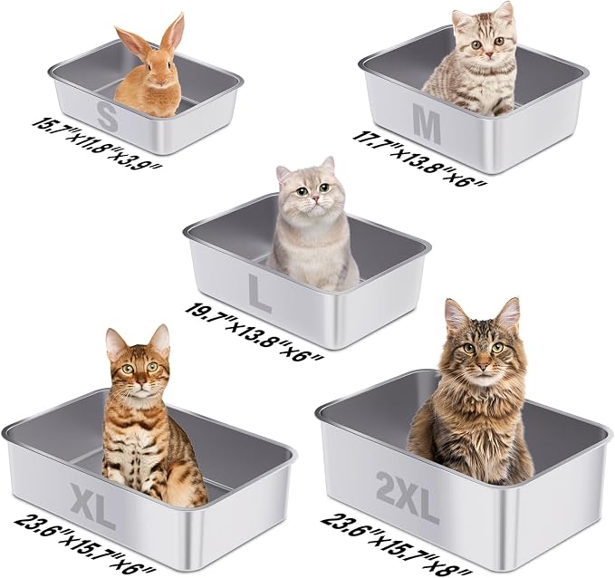 Stainless Steel Litter Box, 17.7"x13.8"x6" Medium to Large Metal Litter Box for Kitty/Cat/Rabbits, Easy to Clean, Non Stick Litterbox No Smell for Adult Cats