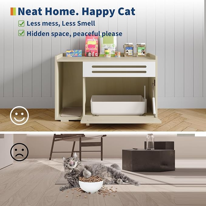 GarveeLife Cat Litter Box Enclosure Furniture Hidden Litter Box Cabinet Indoor Cat Washroom Pet House Dog Proof Hideaway Kitty Flip-down Opening Litter Box Enclosure - Wood Color