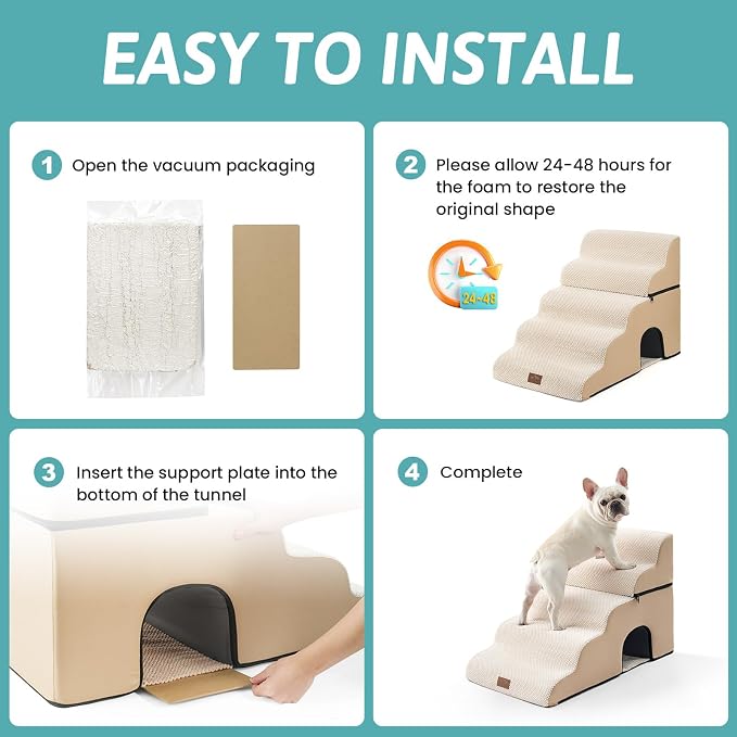 COZY KISS Dog Stairs for Small Pets, 3-Step 2-in-1 Transformable Pet Steps for Couch and Bed, 15.7 Inches High, Suitable for Old Cats and Puppies, Beige, 17.7 x 33 x 22.4 in
