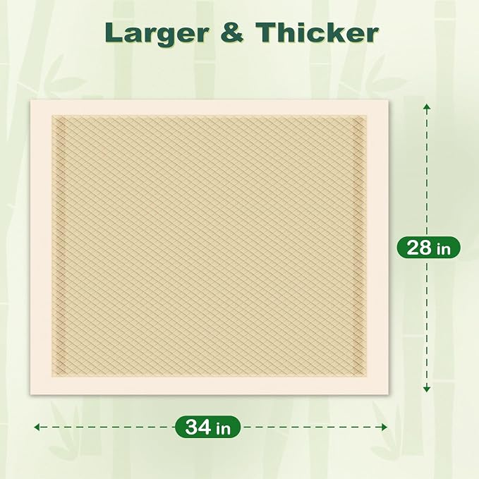 MIZOK Dog Pee Pads Extra Large 28"x34", Bamboo Puppy Pads Super Absorbent & Leak-Proof, 4-Corner Adhesive Tabs, Wee Wee Pads for Dogs, Superior Odor Protection, XL (40 Counts)