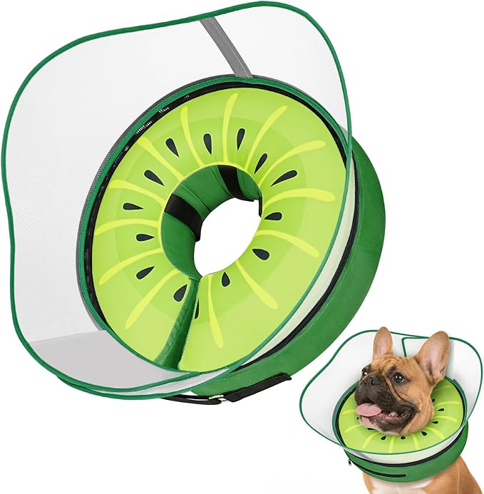 Supet Raised Inflatable Dog Cone After Surgery - Adjustable Recovery Donut Collar with Removable Shield to Stop Licking Wounds & Protect Stitches - Soft Dog Cone Alternative for Small Dogs (Kiwi,S)