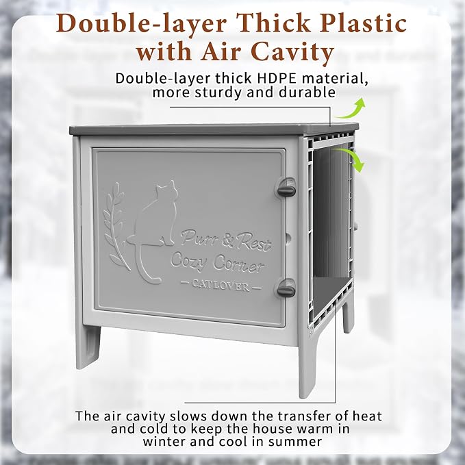 Cat Litter Box Enclosure Furniture Plastic Hidden Enclosed Litter Box Cabinet Cat House Kitty End Table for Living Room, Entryway, Balcony, Bedroom