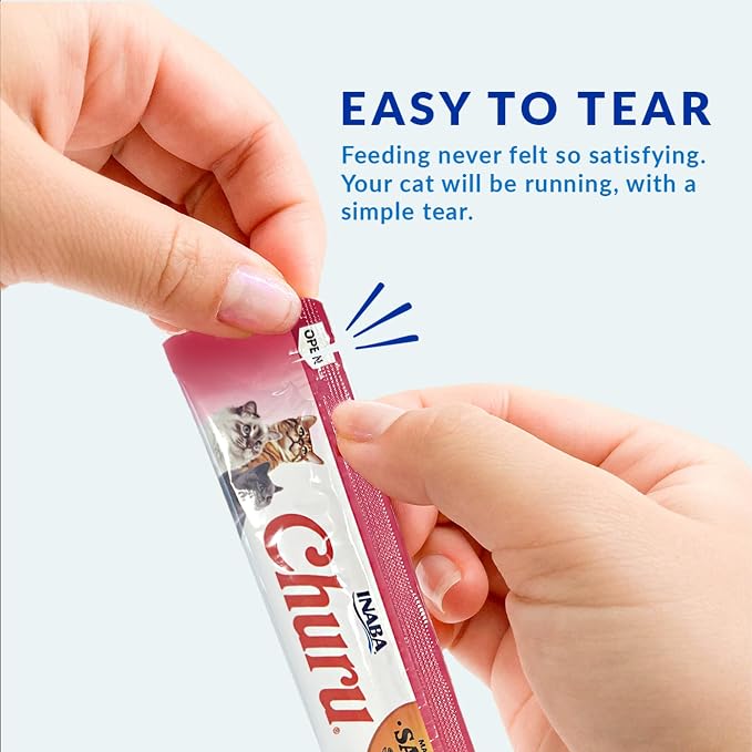INABA Salmon Churu Cat Treats, Lickable, Squeezable Creamy Purée Cat Treat with Green Tea Extract & Taurine, 0.5 Ounces Each Tube, 24 Tubes (4 per Pack), Salmon with Tuna Recipe