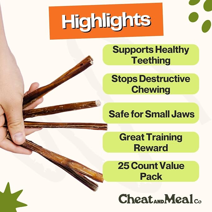 Bully Sticks for Small Dogs & Puppies - Puppy Chew Toys for Teething, 6 Inch (25 Count), Long Lasting Dog Chews, Single Ingredient 100% Grass-Fed, Free Range, Rawhide-Free