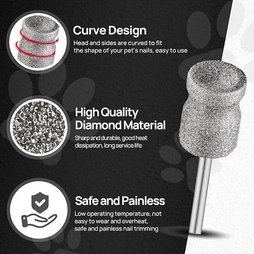 Diamond Dog Nail Grinder Bits - FOCSTOL Diamond Rotory Bit for Dogs&Pets, 1/8'' Rotary Nail Grinder Bits for Animals Nail Care (Type D)
