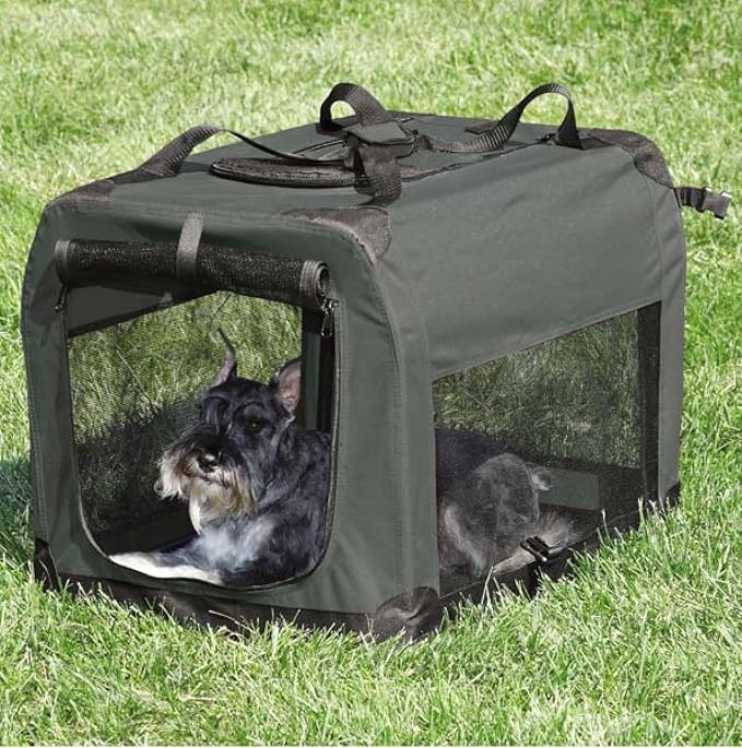 Dog Crate Soft Side Collapsible Charcoal Grey Sturdy Light Weight Portable Travel (Medium 32" x 23" x 23")