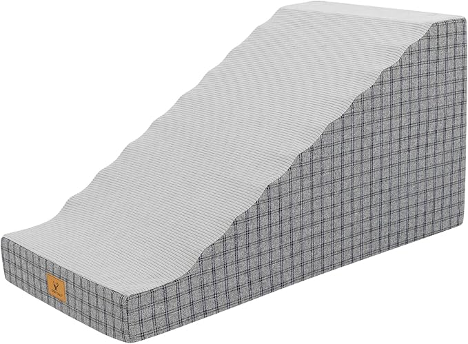 19" Pets Ramp for High Beds, Small Dogs & Senior Cats - Non-Slip Texture & Machine Washable Cover - Supportive Foam for Joint Comfort, Easy Climb for Couch, Sofa, Furniture (Gery-L)