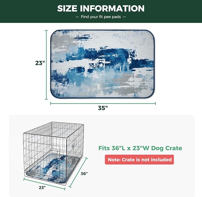 FXW Washable Pee Pads for Dogs, Puppy Pads with Super Absorbent, Specifically Designed for 36inch Cages, 23" x 35" Rectangle, Tie-Dye Blue, 2 Packs