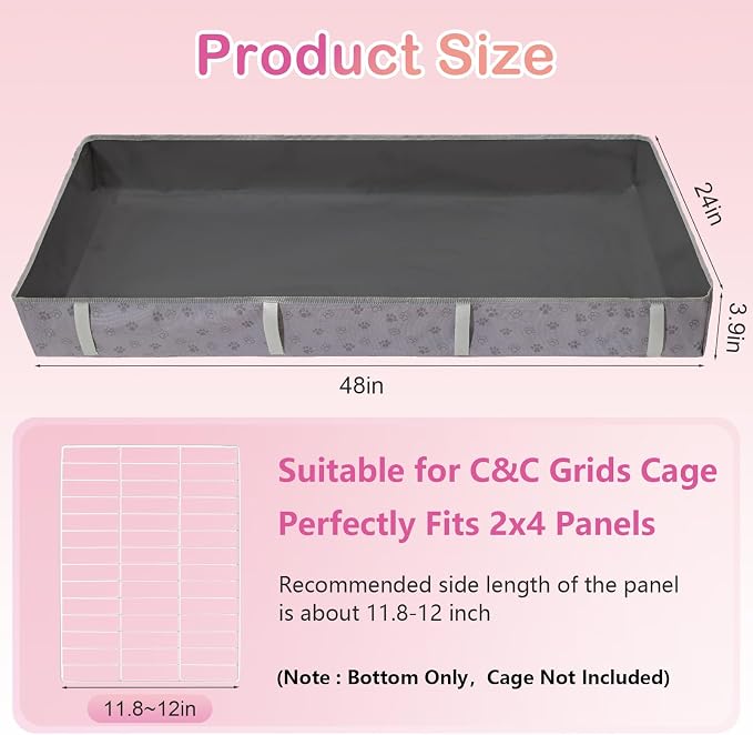 FunFurry Waterproof Guinea Pig Cage Liner,Washable Tarp Bottom Base,Cage Liners for Small Animals,Hamster Chinchilla Hedgehog Ferret Rabbit. (Dark Grey-Paw, 24" X 48")