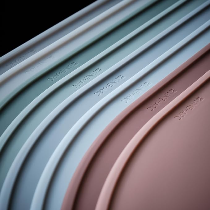 LINE+ARC Waterproof, Stain-Resistant, Heat-Safe Silicone Degrē Placemats (20.5x13, Set of 2 Dune) 3mm-High Rim Adults Babies Easy-to-Clean Washable Oval Modern Non-Slip Dining Table Mats