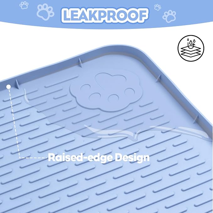 Cat Litter Mat, Extra Large 34" x 22" Silicone Mat Litter Trapping Mat for Scatter Control, Soft on Kitty Paws, Easy to Clean (Blue)