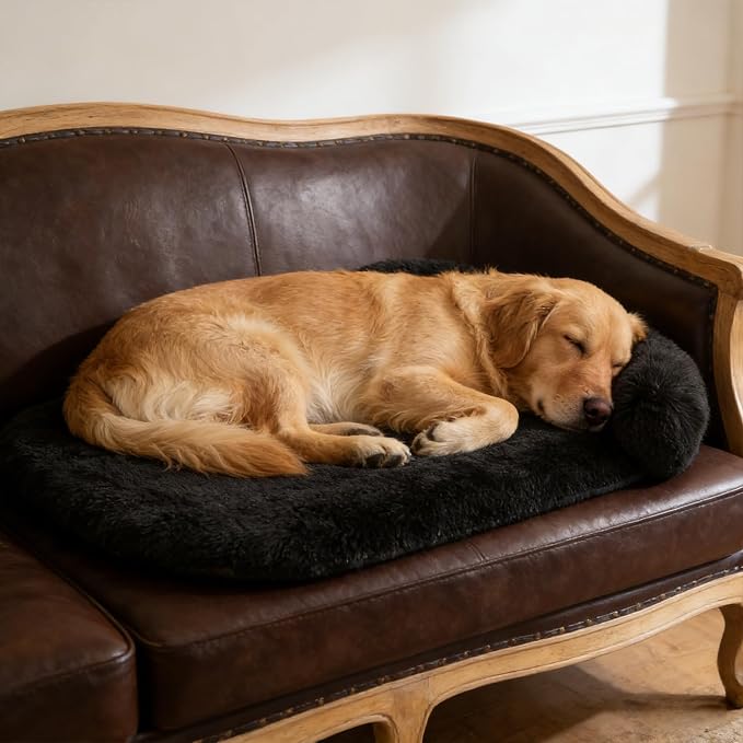 Orthopedic Dog Bed with Egg-Crate Base, Calming Dog & Cat Beds Long Plush with Raised Edges, Spine Friendly Pet Sleeping Mat for Small Medium Dogs, Machine Washable (Oval, Black 26"x20")