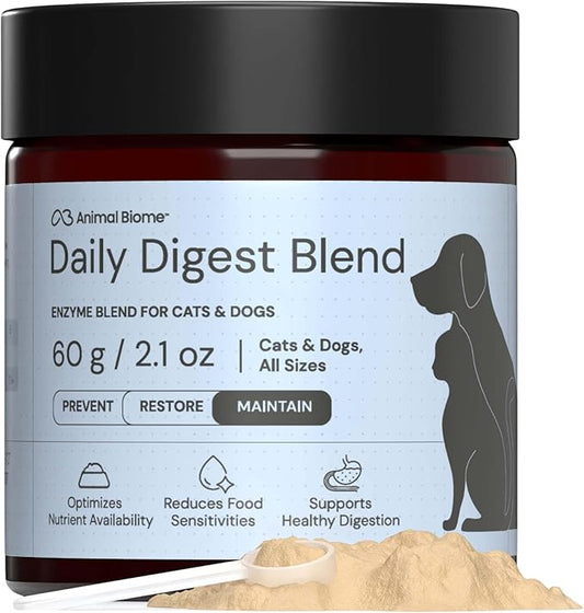 Animal Biome Daily Digest 60g– Digestive Enzyme Powder for Dogs & Cats, Supplement for Dogs with S. Boulardii, & Slippery Elm, Supports Healthy Digestion & Nutrient Breakdown, Sprinkle-on Food Topper