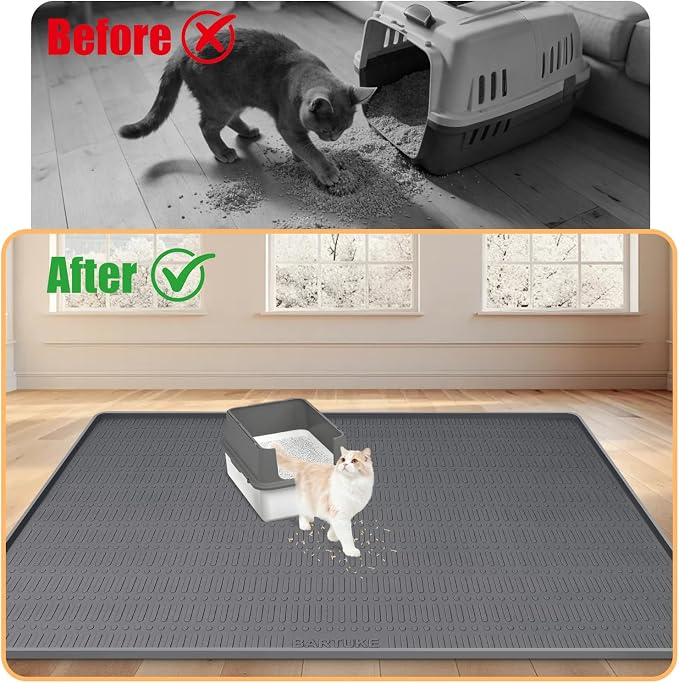 Silicone Cat Litter Mat, 47" x 35" Extra Large Litter Trapping Mat for Litter Box, Leak-Proof, Non-Slip, Kitty Litter Mats with Soft Texture for Floor, Keeping The Floor Clean (Dark Grey)
