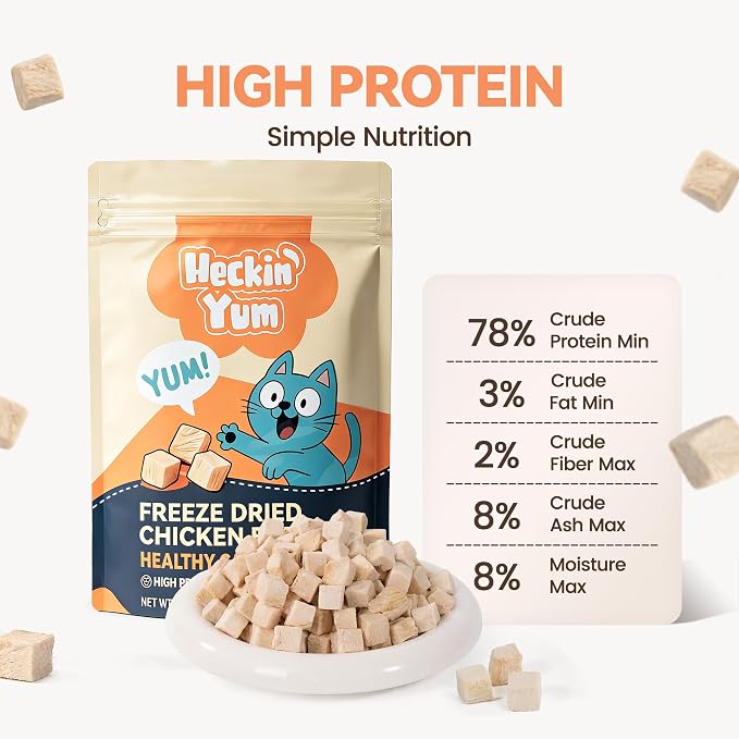 Freeze Dried Chicken Cat Treats, Single Ingredient Chicken Breast Cat Snacks, High Protein Grain-Free Food Topper for Picky Cats, 4 oz