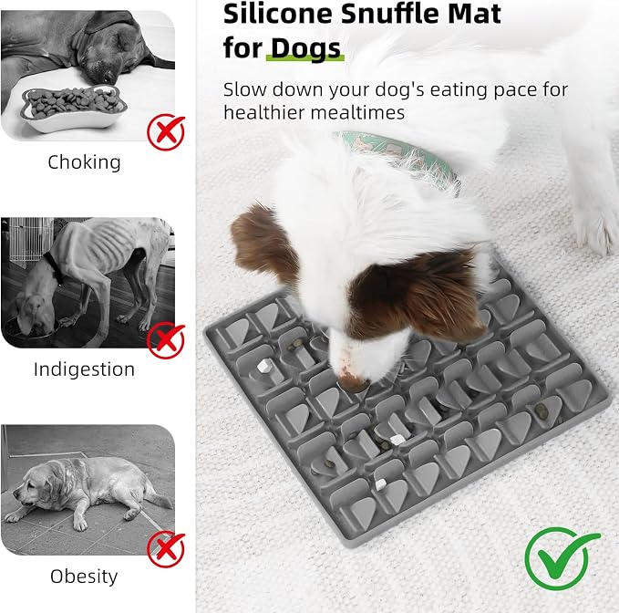 Snuffle Mat for Dogs, Silicone Snuffle Mat Dog Feeding Mat Slow Feeder, Encourages Natural Foraging Dog Sniff Mat, Stress Relief, Smell Training, Digging Toys for All Breed Dogs (Grey)