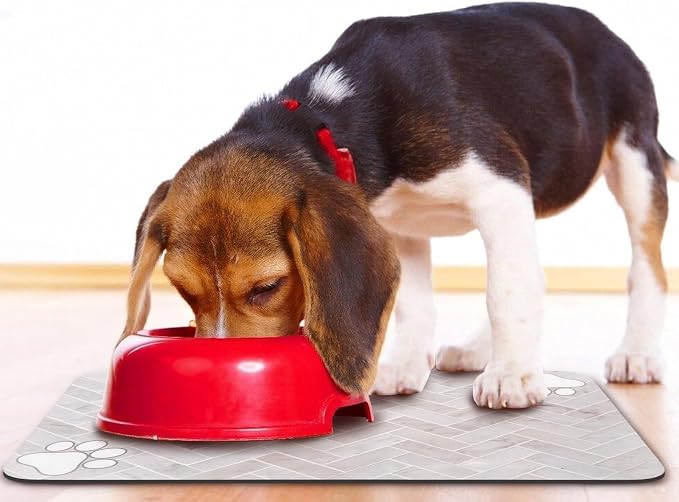 Dog Food Mats,Cat Absorbent Water Bowl Feeding Mats Pet Placemats for Food and Water White Wood Grain 12 * 20 inch