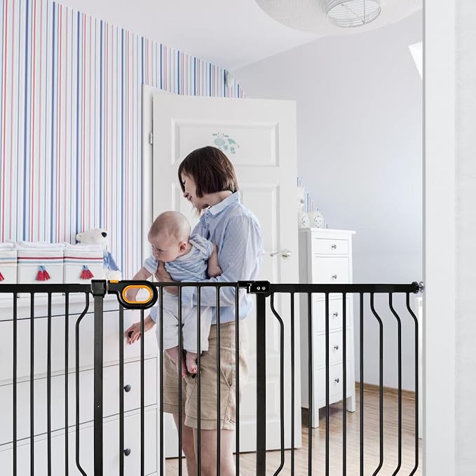 owlie Stair Baby Gate 57-66 Inch, Extra Wide Safety Gate for Baby Pet Adjustable Dog Gates Indoor Extra Wide Gates Pressure Mounted for Toddler Pet for House Stairway Doorway Black (30.5'' Tall)
