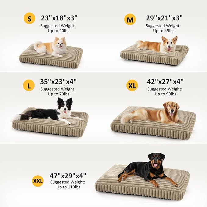 XL Dog Bed, Flat Pet Beds with Removable Washable Cover, Pet Mat Cute Dog Crate Bed Thick Shredded Chopped Crate Foam & Anti Slip Bottom for Indoor, 42"x27"x4"