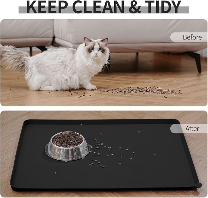 Reopet Silicone Pet Feeding Mat - Waterproof & Non-Slip Dog Cat Placemat | High Raised Edges Prevent Food & Water Spills to Protect Floors, Easy to Clean, Fit for Dog Cat Bowls