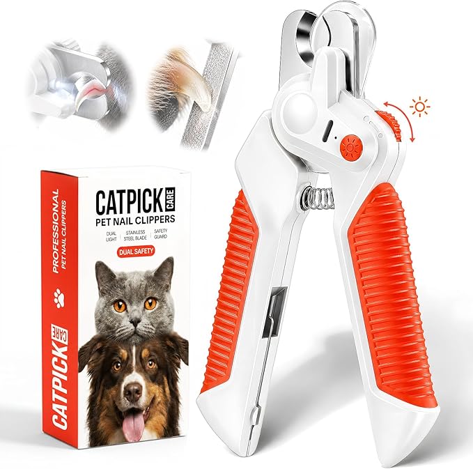 Dogs & Cats Nail Clippers with Light – Safety Guard Pet Nail Trimmer Reveals the Quick, Stainless Steel Blades, Beginner Friendly Grooming Tool for Home Use, Suitable for Small, Medium & Large Pets