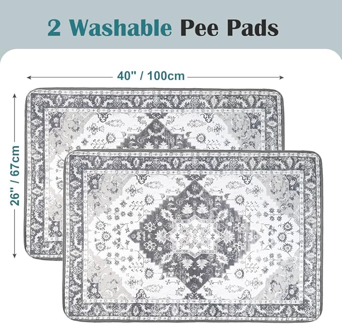 Washable Pee Pads for Dogs 2 Pack Reusable Puppy Training Pads 40"x26" Super Absorbent Waterproof Dog Training Pads, Non-Slip Potty Pads Whelping Pads Litter Mat Pet Supplies - Grey Medallion