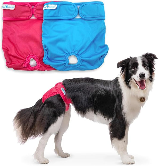 Paw Inspired Washable Reusable Dog Diapers Female, Cloth Dog Diapers, Dogs in Heat, Dog Incontinence (Assorted (White Lining), Large (2 Ct.))