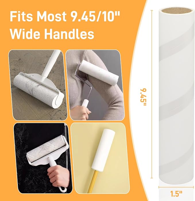 (24PK) 10-Inch Large Lint Roller Refills Extra Sticky Mega Pet Hair Remover Compatible with Evercare/Leo Rolls, Sticky Roller Replacements for Carpet & Bedding (90 Sheets/Roll, Total 2160 Sheets)
