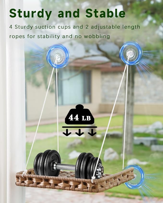 SETVSON Cat Window Perch 2-in-1 Cat Window Hammock Bed & Wall Shelves, Large Handwoven PE Rattan Kitty Seat, 4 Suction Cups,Double Sided Washable Cushion Bed, 2.3 Inch Fence Shelf, Pet Kittens Natural