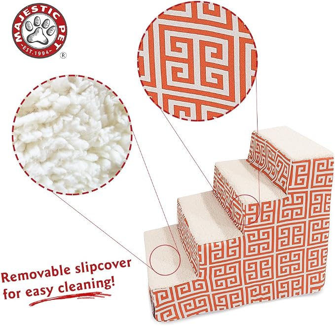 Majestic Pet Portable Pet Stairs | Soft Sherpa Steps Foam Feeling | Steps for Dogs & Cats | Dog & Cat Ramp | Perfect for Bed & Sofa | Indoor Only | Max Weight: up to 250 Lbs, 4 Step, Towers Orange